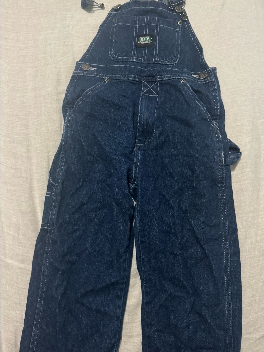 KEY Kids Relaxed Denim Overalls in Dark Blue